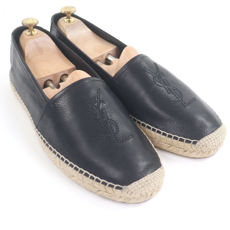 Saint Laurent Paris Leather Jute YSL Stitch Espadrilles Slip-on Flat — view 3