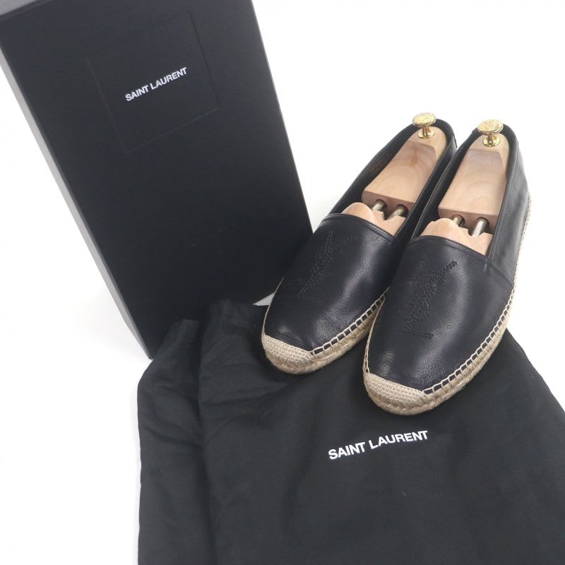 Saint Laurent Paris Leather Jute YSL Stitch Espadrilles Slip-on Flat — view 2