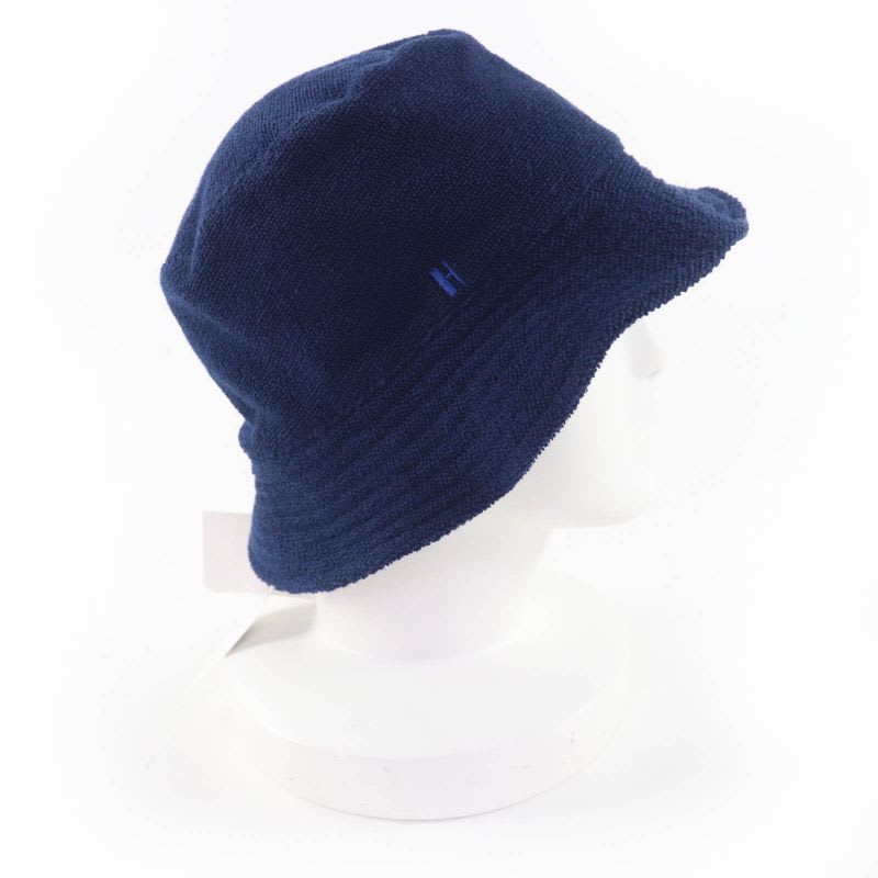 Hermes H Logo Embroidery Cotton Bucket Hat Navy