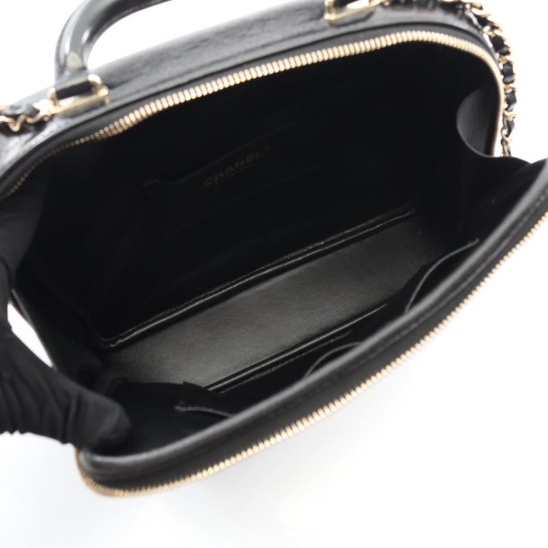 Chanel Shoulder Bag Quilted Top Handle Black Leather — view 3