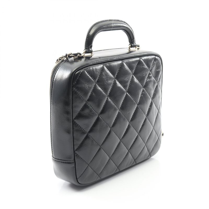 Chanel Shoulder Bag Quilted Top Handle Black Leather — view 2