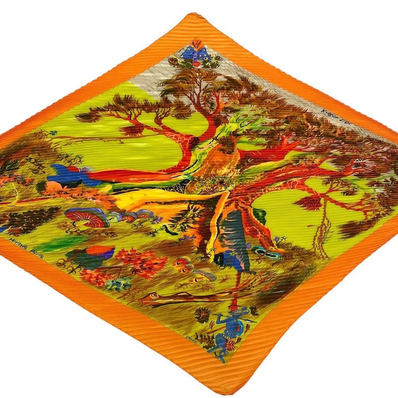 Hermes Scarf Pleated Silk Kuggor Tree Fashion Item — view 3