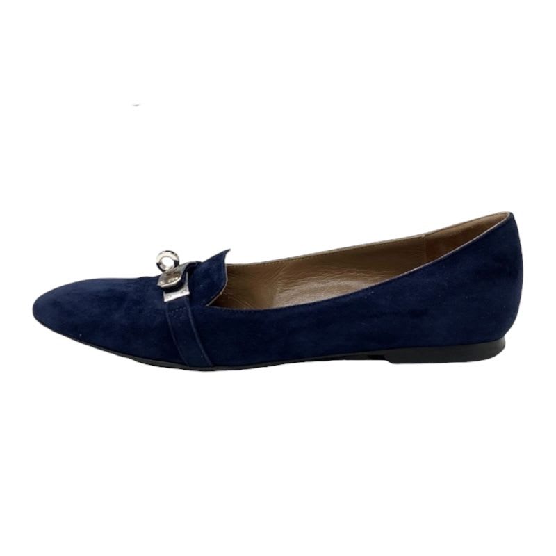 Hermes Pegase Pegasus Flat Shoes Suede Navy Silver Kelly Hardware Loafers — view 3