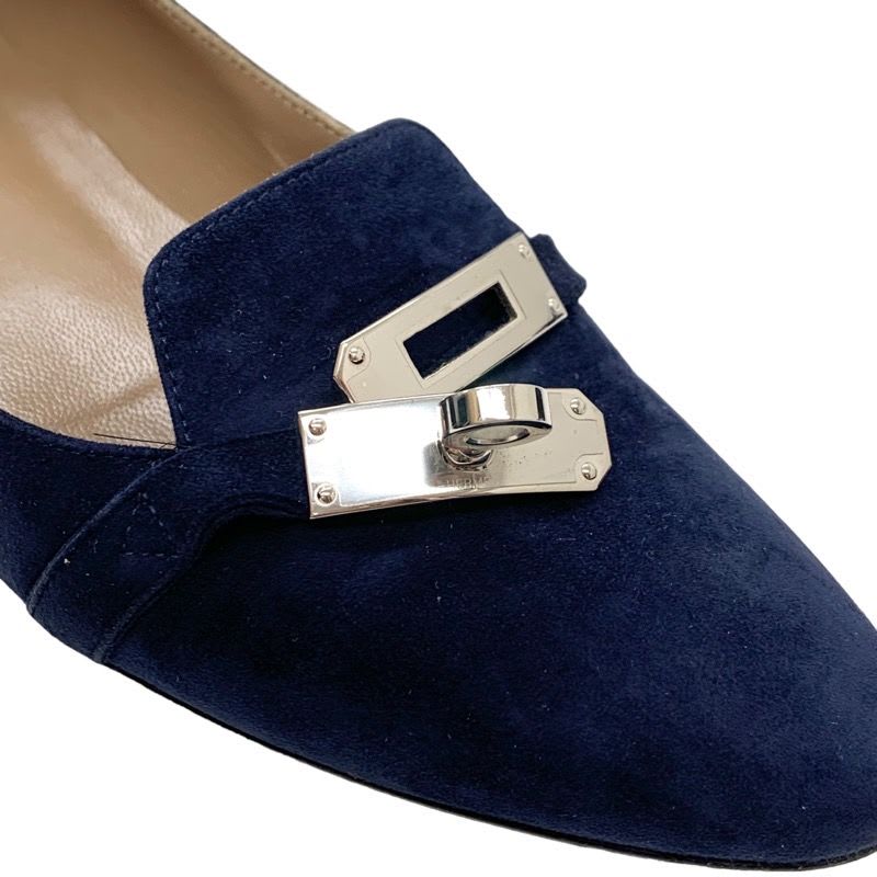 Hermes Pegase Pegasus Flat Shoes Suede Navy Silver Kelly Hardware Loafers — view 9