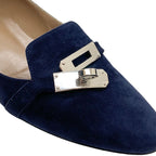 Hermes Pegase Pegasus Flat Shoes Suede Navy Silver Kelly Hardware Loafers — view 9
