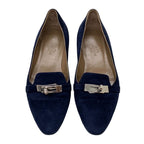Hermes Pegase Pegasus Flat Shoes Suede Navy Silver Kelly Hardware Loafers — view 2