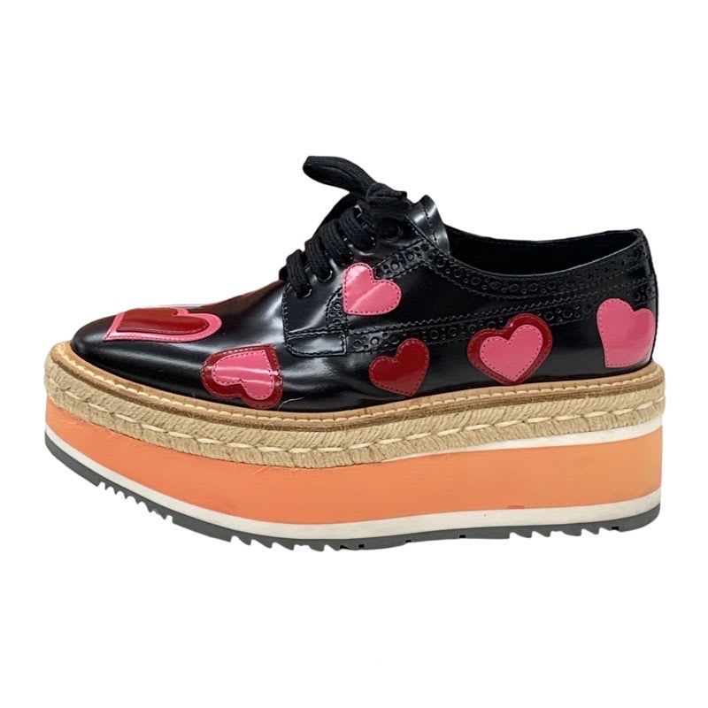 Prada Flat Shoes Black Red Pink Lace Up Heart Platform — view 3