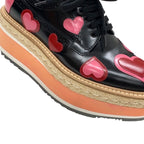 Prada Flat Shoes Black Red Pink Lace Up Heart Platform — view 9