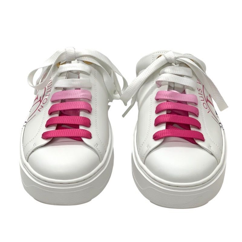 Louis Vuitton Time Out Line Monogram Sneakers Shoes Leather White Pink Flat — view 2