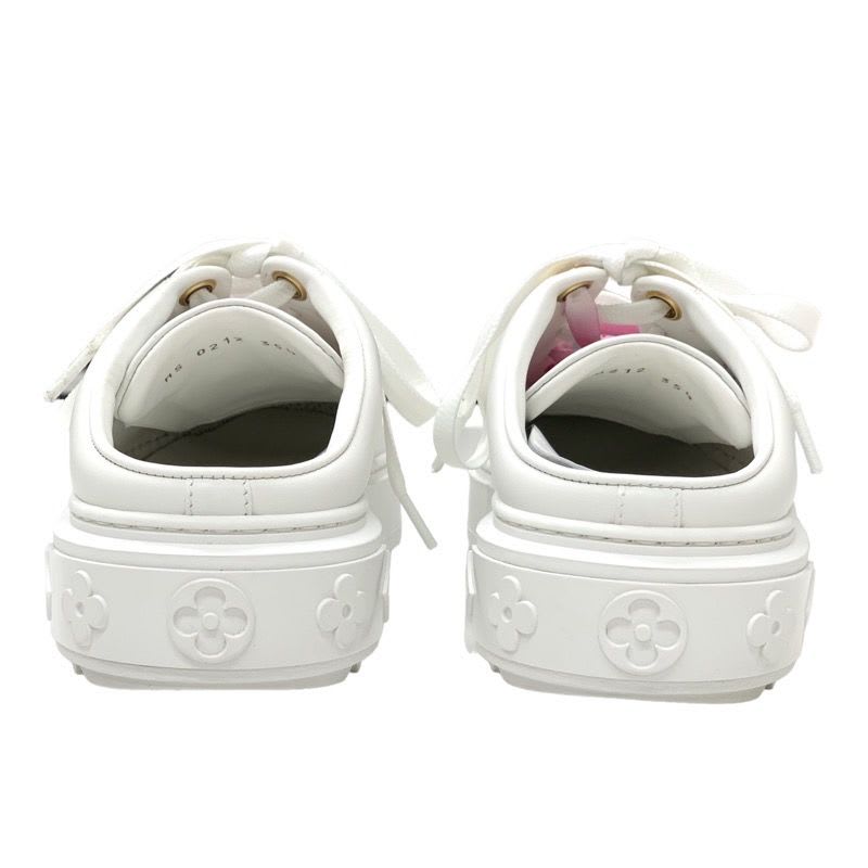 Louis Vuitton Time Out Line Monogram Sneakers Shoes Leather White Pink Flat — view 5
