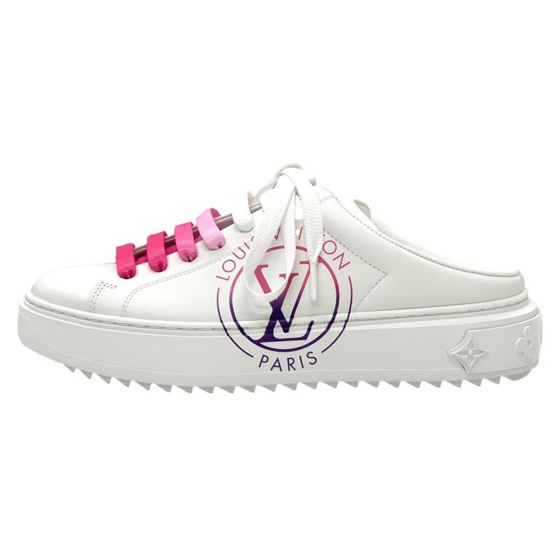 Louis Vuitton Time Out Line Monogram Sneakers Shoes Leather White Pink Flat — view 3