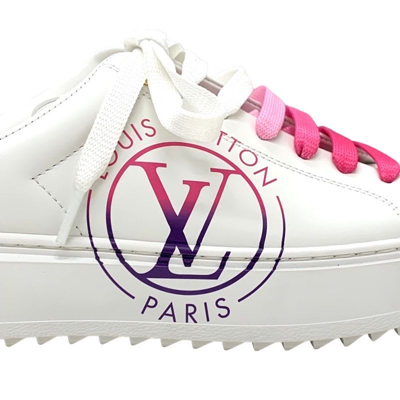 Louis Vuitton Time Out Line Monogram Sneakers Shoes Leather White Pink Flat — view 9