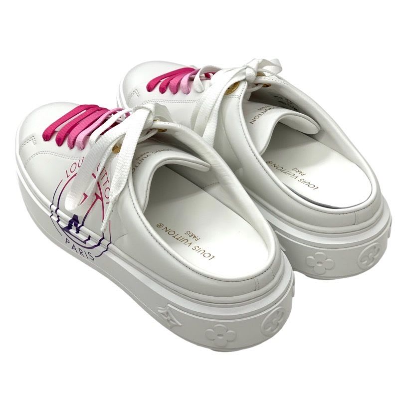 Louis Vuitton Time Out Line Monogram Sneakers Shoes Leather White Pink Flat — view 4