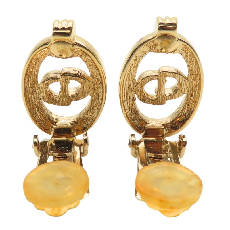 Christian Dior Earrings CD Logo Metal Rhinestone Gold GP Plating Accessory — view 4