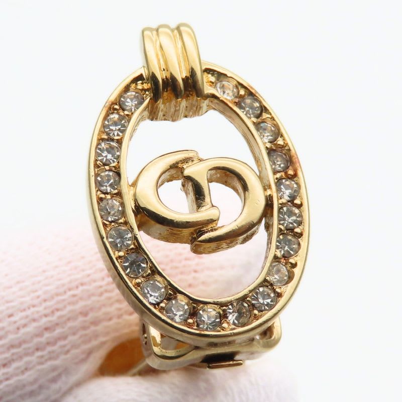 Christian Dior Earrings CD Logo Metal Rhinestone Gold GP Plating Accessory — view 5