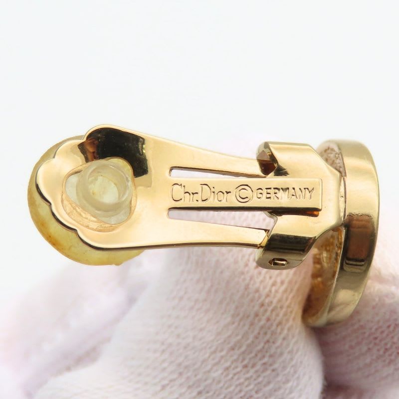 Christian Dior Earrings CD Logo Metal Rhinestone Gold GP Plating Accessory — view 7