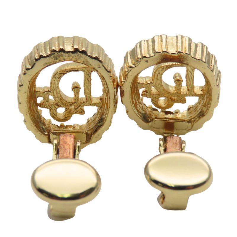 Christian Dior Earrings CD Logo Metal Rhinestone Gold GP Plating Accessory — view 4