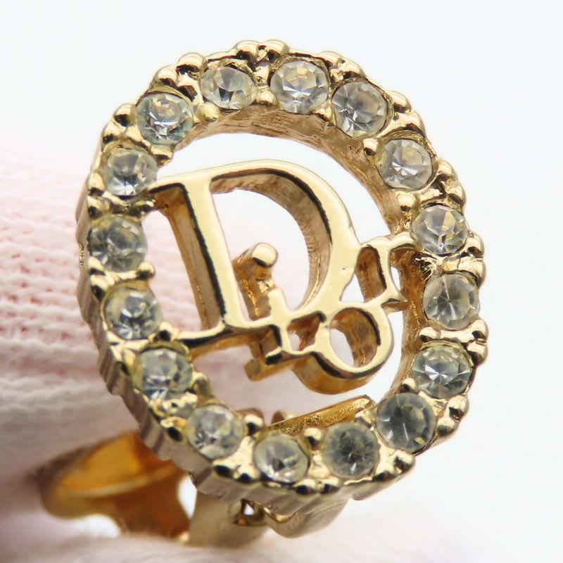 Christian Dior Earrings CD Logo Metal Rhinestone Gold GP Plating Accessory — view 5