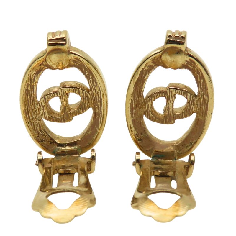 Christian Dior Earrings CD Logo Metal Rhinestone Gold Plated GP Accessories — view 4
