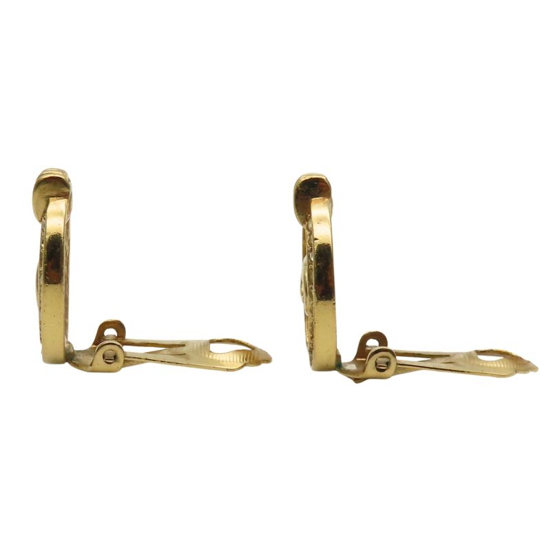 Christian Dior Earrings CD Logo Metal Rhinestone Gold Plated GP Accessories — view 3