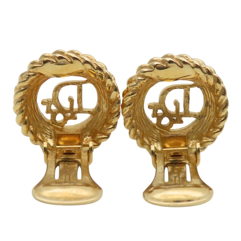 Christian Dior Earrings Logo Metal Gold Plated GP Accessories — view 4