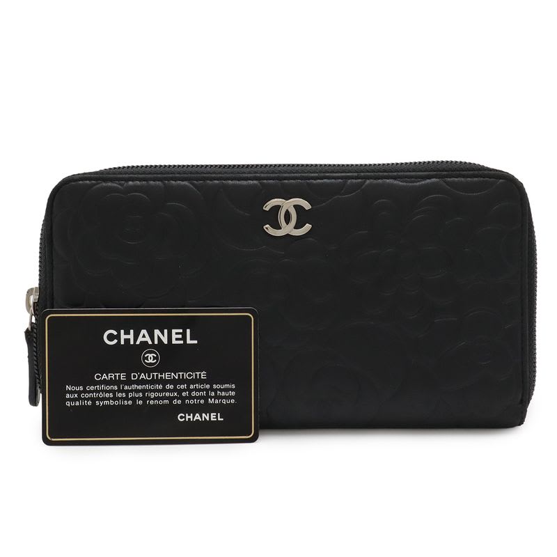 Chanel Camellia Coco Mark Zip Wallet Round Zipper Long Lambskin Leather — view 9