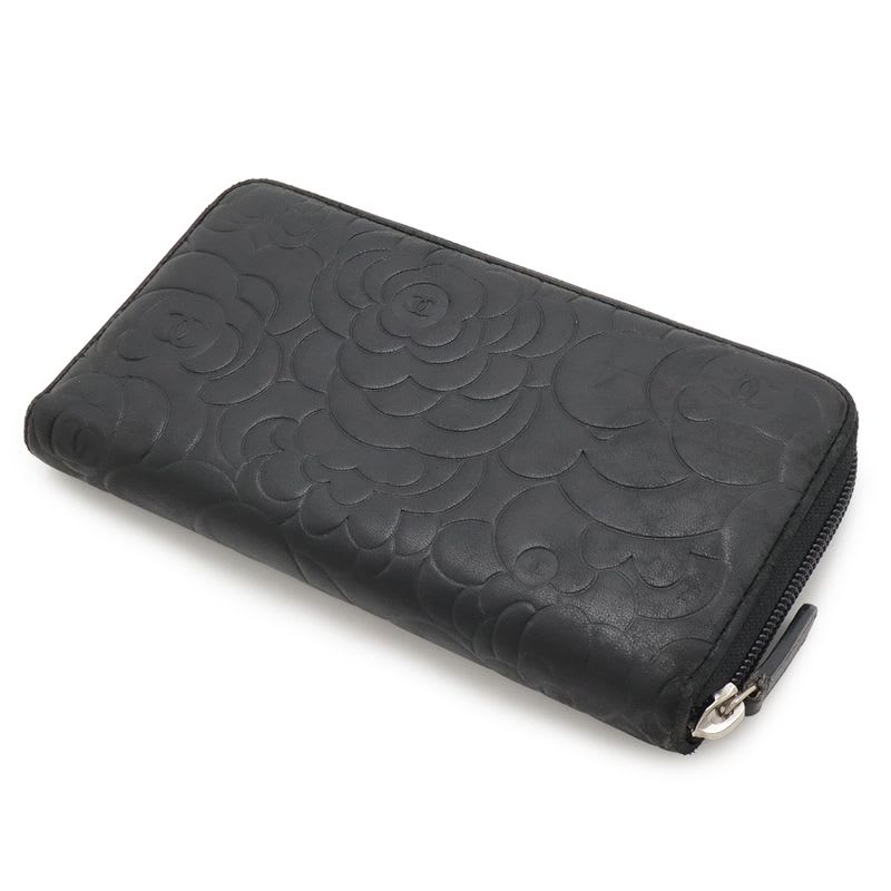 Chanel Camellia Coco Mark Zip Wallet Round Zipper Long Lambskin Leather — view 2