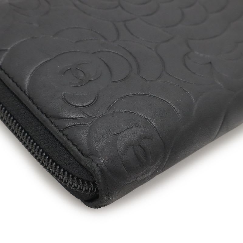 Chanel Camellia Coco Mark Zip Wallet Round Zipper Long Lambskin Leather — view 3