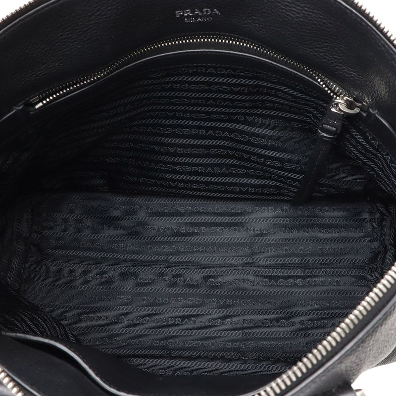 Prada Tote 2-Way Shoulder Bag Leather Nero Black Silver Hardware — view 8