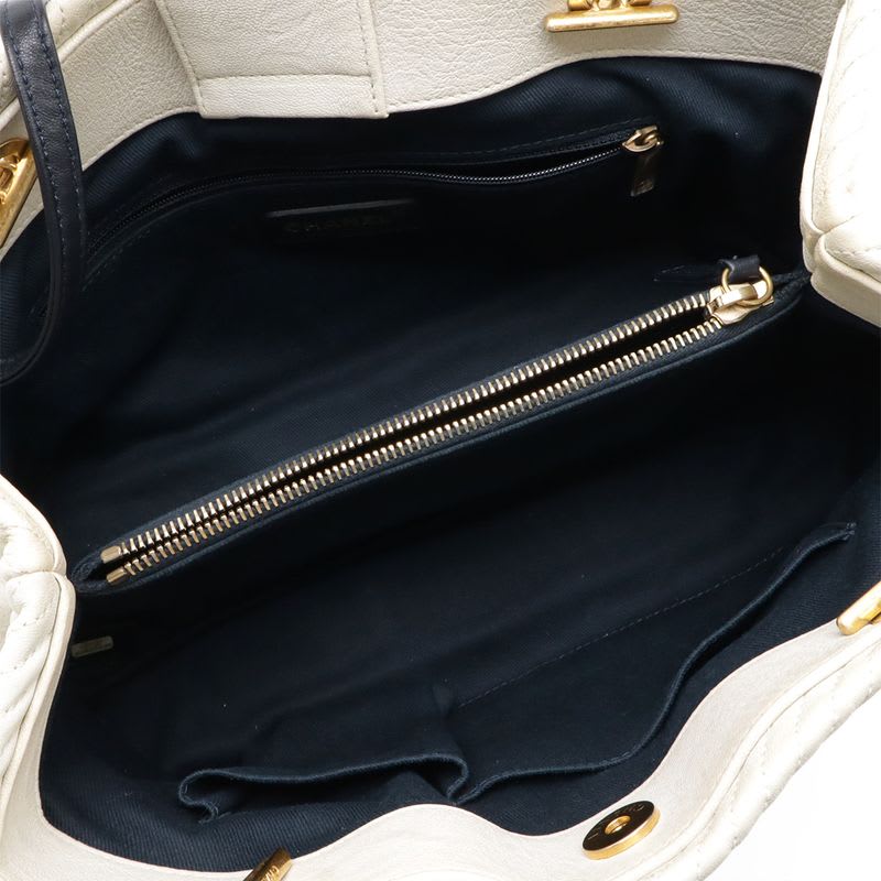 Chanel V Stitch Chevron Tote Bag Chain Shoulder Leather Ivory — view 6