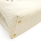 Chanel V Stitch Chevron Tote Bag Chain Shoulder Leather Ivory — view 4