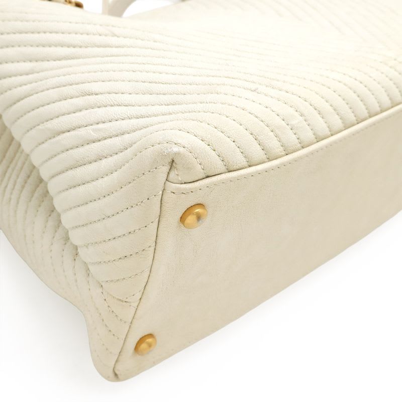 Chanel V Stitch Chevron Tote Bag Chain Shoulder Leather Ivory — view 4