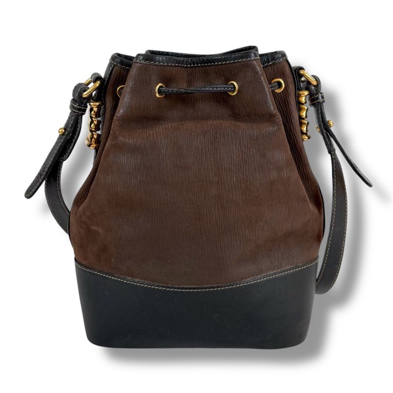 Loewe Velazquez Drawstring Shape Shoulder Bag Drawst Ring Black Brown Leather