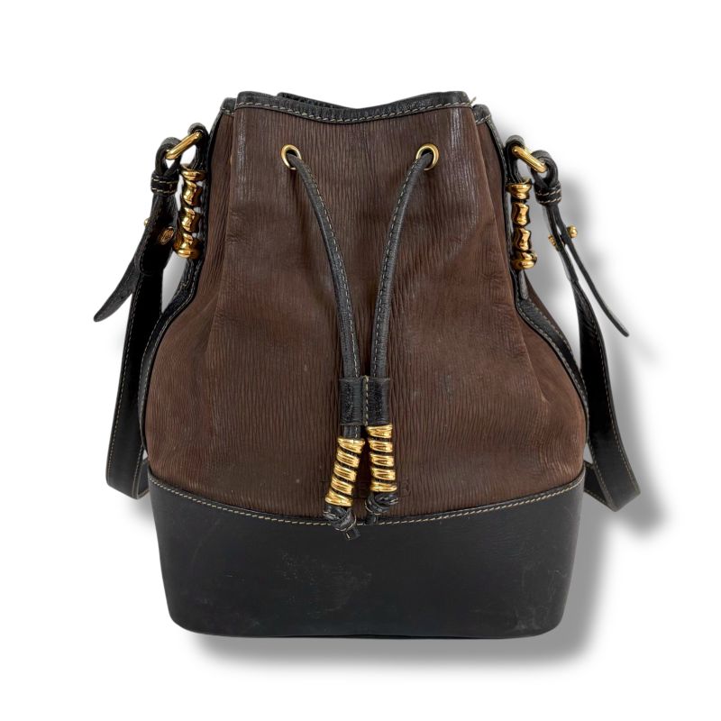 Loewe Velazquez Drawstring Shape Shoulder Bag Drawst Ring Black Brown Leather