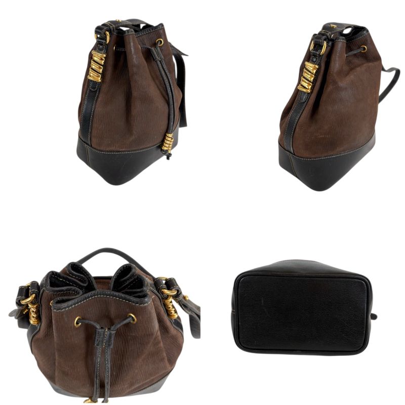 Loewe Velazquez Drawstring Shape Shoulder Bag Drawst Ring Black Brown Leather