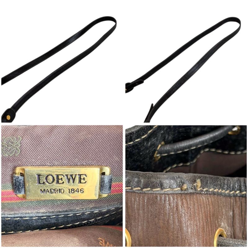 Loewe Velazquez Drawstring Shape Shoulder Bag Drawst Ring Black Brown Leather