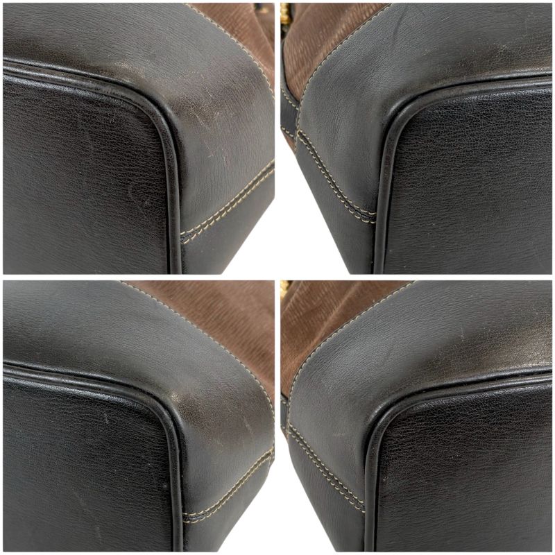 Loewe Velazquez Drawstring Shape Shoulder Bag Drawst Ring Black Brown Leather