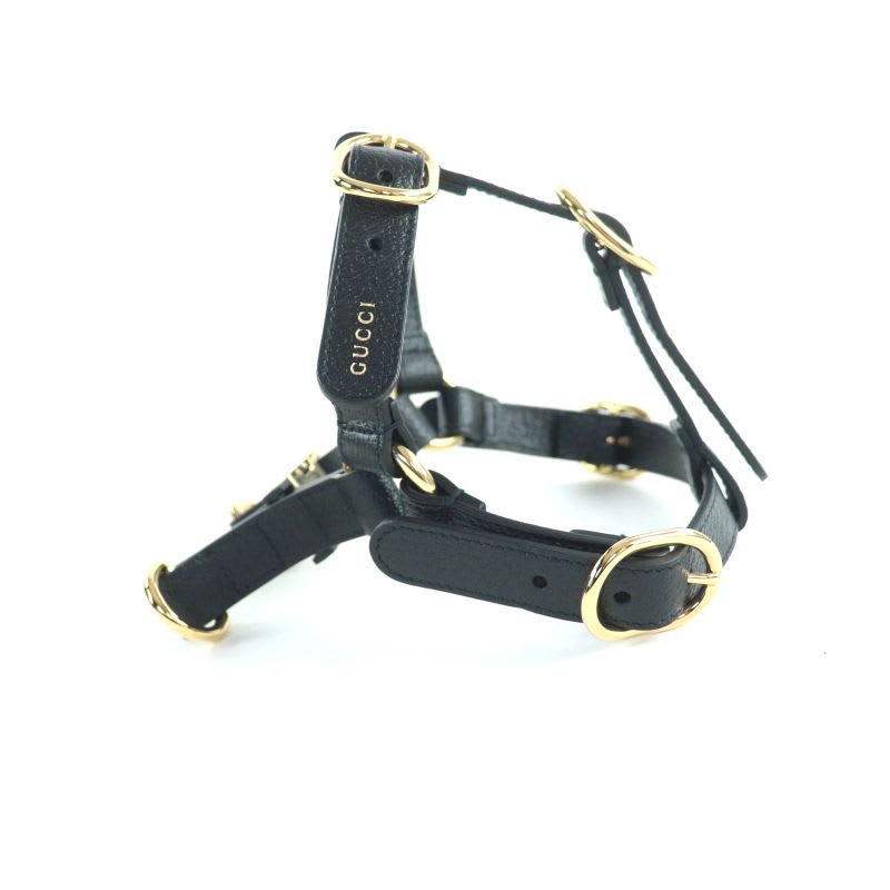 Gucci Leather Interlocking G Dog Torso Harness Black Gold Hardware S Box — view 3
