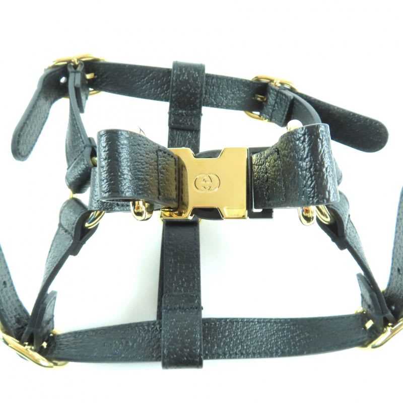 Gucci Leather Interlocking G Dog Torso Harness Black Gold Hardware S Box — view 6