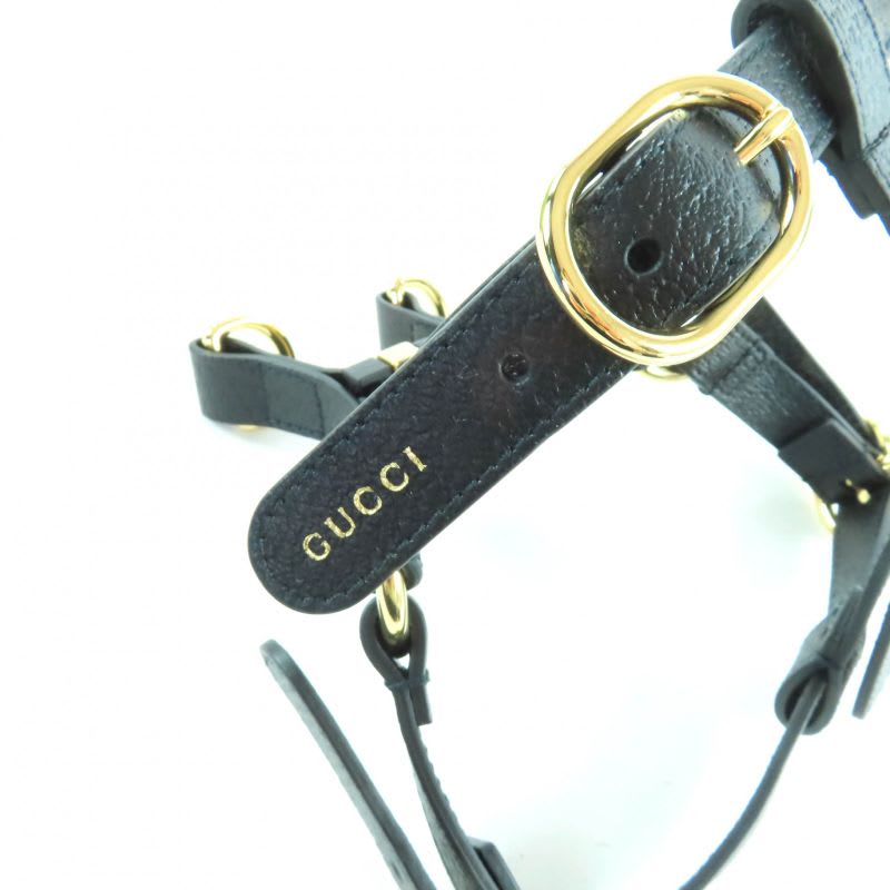 Gucci Leather Interlocking G Dog Torso Harness Black Gold Hardware S Box — view 5