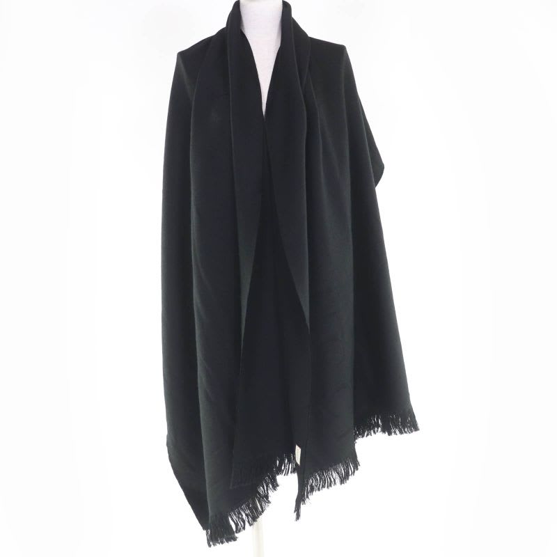 Gucci 100% Wool Logo Fringe Large Muffler Shawl Black 70 220 cm Scarf — view 3