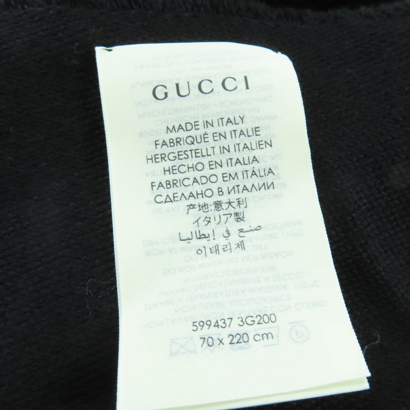 Gucci 100% Wool Logo Fringe Large Muffler Shawl Black 70 220 cm Scarf — view 9