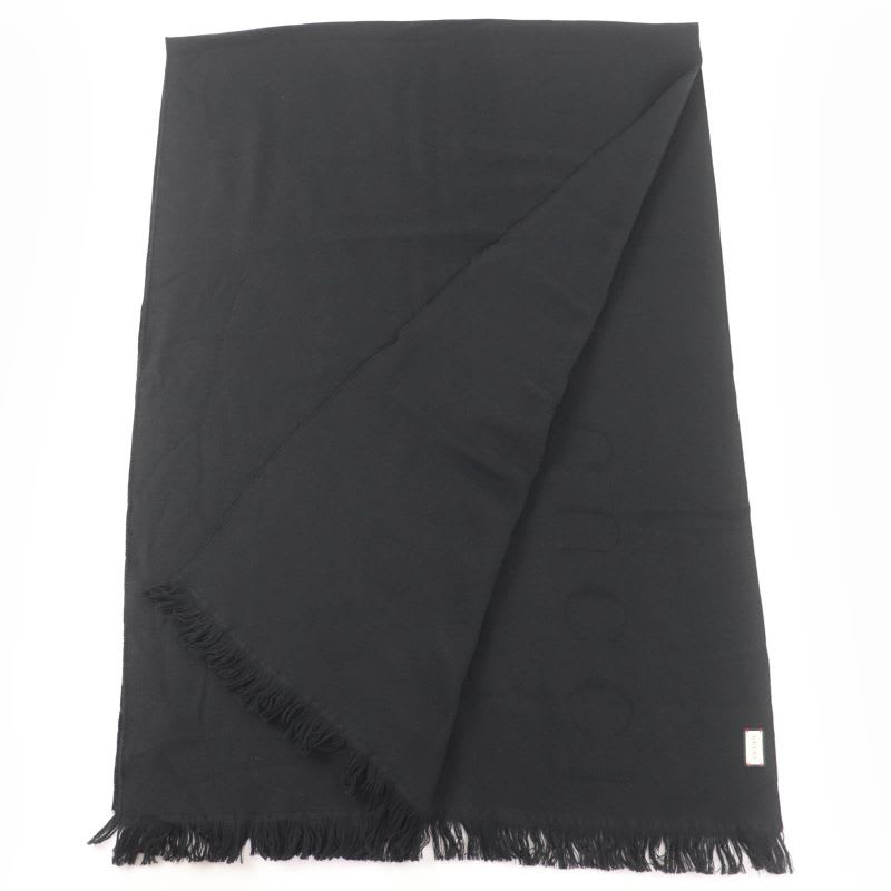 Gucci 100% Wool Logo Fringe Large Muffler Shawl Black 70 220 cm Scarf — view 2