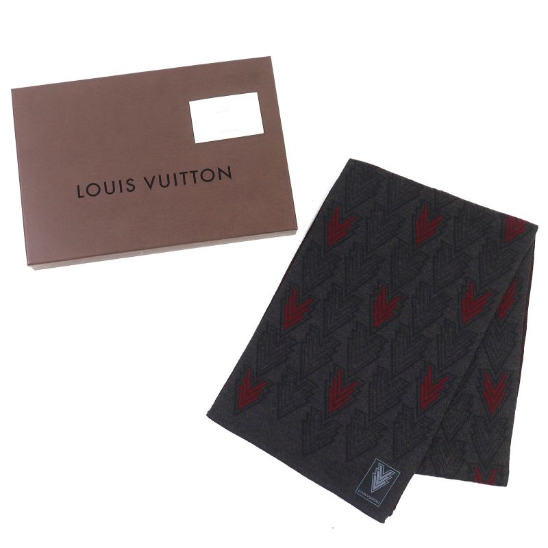 Louis Vuitton 2015 100% Wool Echarpe Triple V Muffler Dark Scarf — view 3
