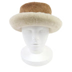 Hermes Herringbone Pattern Wool Cashmere Sheepskin Shearling Hat Brown 57 Box — view 3