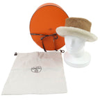 Hermes Herringbone Pattern Wool Cashmere Sheepskin Shearling Hat Brown 57 Box — view 2