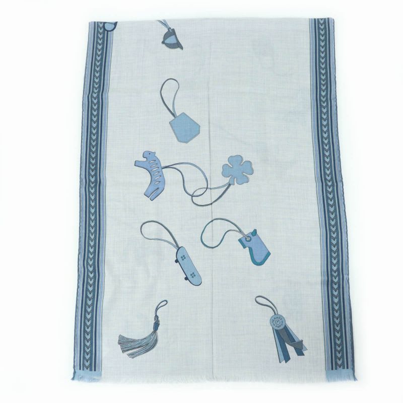 Hermes ET GRIS Rectangle Cashmere Silk Chine CIEL BLEU Shawl — view 3