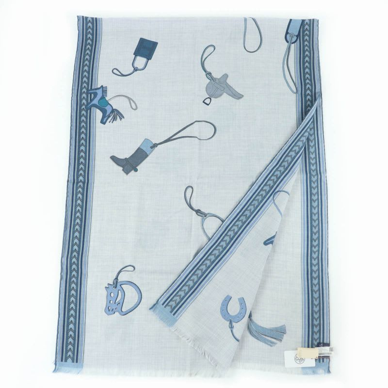 Hermes ET GRIS Rectangle Cashmere Silk Chine CIEL BLEU Shawl — view 4