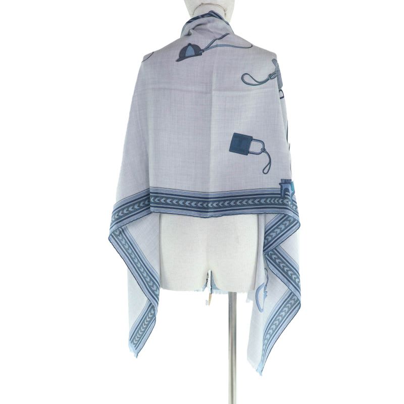 Hermes ET GRIS Rectangle Cashmere Silk Chine CIEL BLEU Shawl — view 6