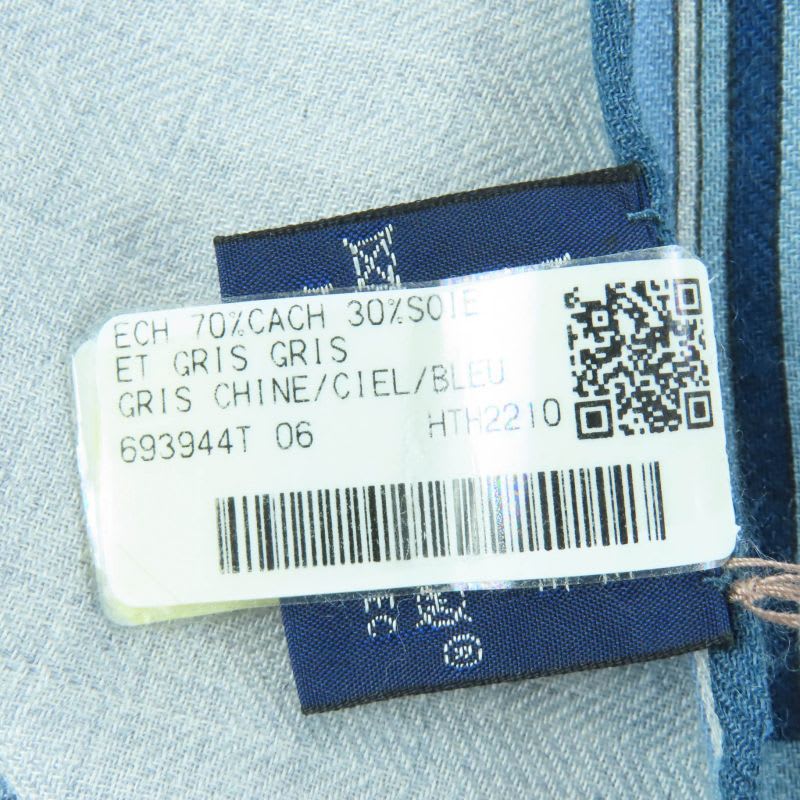 Hermes ET GRIS Rectangle Cashmere Silk Chine CIEL BLEU Shawl — view 9